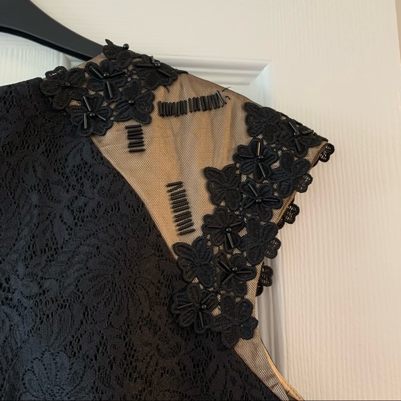Le Chateau Black Floral Lace Beaded Cocktail Dress L - Picture 5 of 15